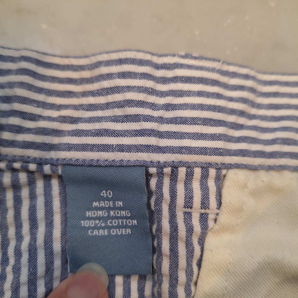 Jos. A. Bank Shorts Mens 40 Blue Seersucker Pleated Cotton Stays Cool Preppy - Picture 3 of 8
